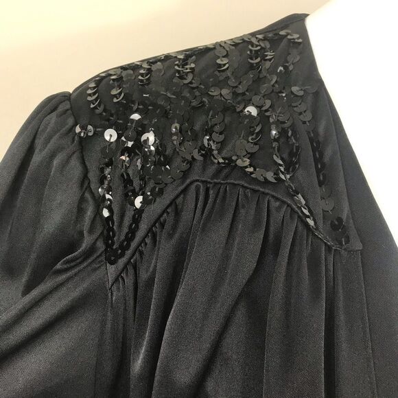 Abby Kent Vintage Black Glam Draped Sequin High-Low Midi Dress - Picture 5 of 13